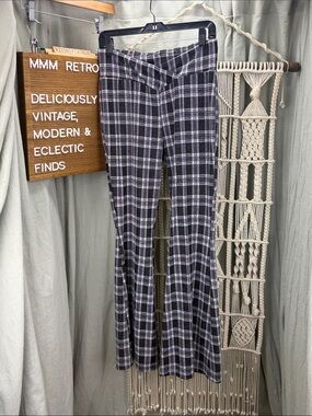 Stitch & Pine Black & Purple Plaid Flare Pants | L